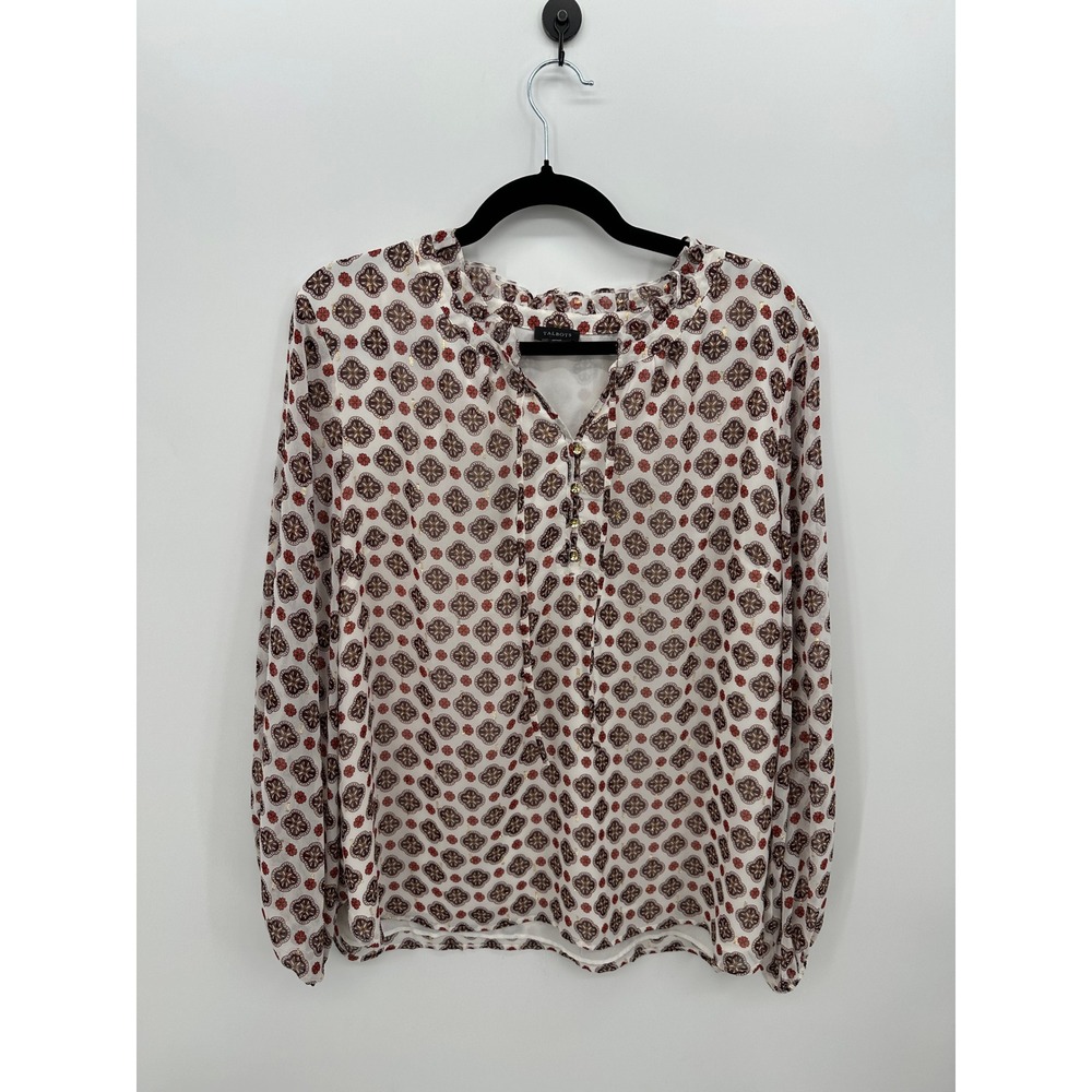 Talbots Womens Metallic Blouse Sz XL Sheer Career Office Fall Maximalist Peasant